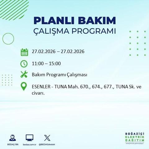 27 ŞUBAT İSTANBUL ELEKTRİK KESİNTİSİ İstanbulda 6-8 Saat Elektrik Kesintisi Yaşanacak BEDAŞ Duyurdu: İşte Etkilenecek İlçeler...