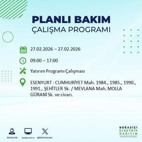 27 ŞUBAT İSTANBUL ELEKTRİK KESİNTİSİ İstanbulda 6-8 Saat Elektrik Kesintisi Yaşanacak BEDAŞ Duyurdu: İşte Etkilenecek İlçeler...