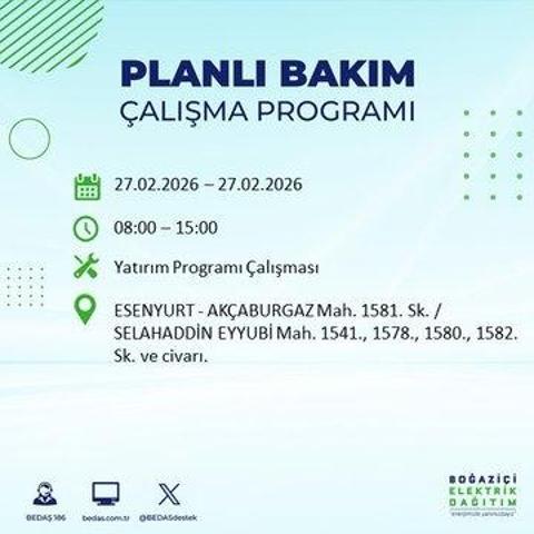 27 ŞUBAT İSTANBUL ELEKTRİK KESİNTİSİ İstanbulda 6-8 Saat Elektrik Kesintisi Yaşanacak BEDAŞ Duyurdu: İşte Etkilenecek İlçeler...