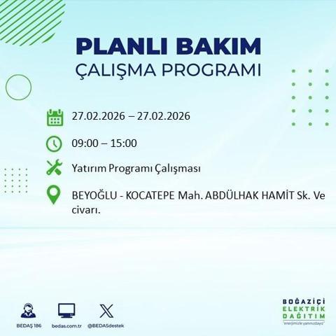 27 ŞUBAT İSTANBUL ELEKTRİK KESİNTİSİ İstanbulda 6-8 Saat Elektrik Kesintisi Yaşanacak BEDAŞ Duyurdu: İşte Etkilenecek İlçeler...