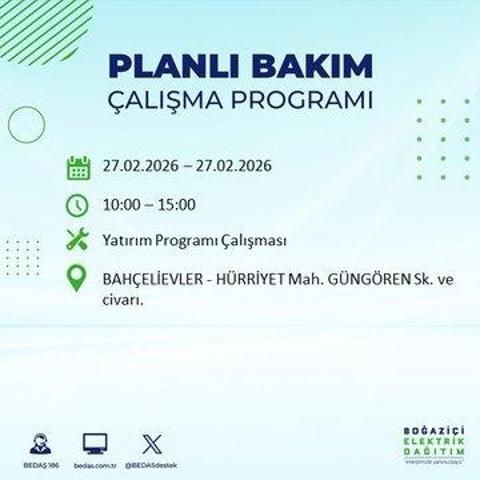 27 ŞUBAT İSTANBUL ELEKTRİK KESİNTİSİ İstanbulda 6-8 Saat Elektrik Kesintisi Yaşanacak BEDAŞ Duyurdu: İşte Etkilenecek İlçeler...