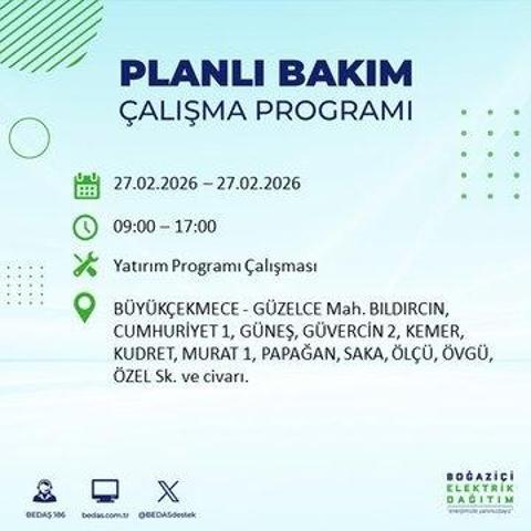 27 ŞUBAT İSTANBUL ELEKTRİK KESİNTİSİ İstanbulda 6-8 Saat Elektrik Kesintisi Yaşanacak BEDAŞ Duyurdu: İşte Etkilenecek İlçeler...