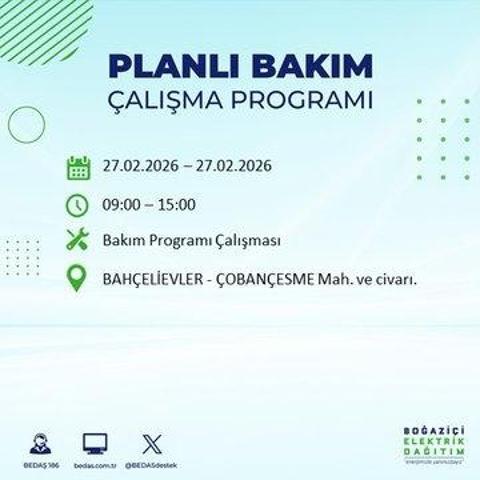 27 ŞUBAT İSTANBUL ELEKTRİK KESİNTİSİ İstanbulda 6-8 Saat Elektrik Kesintisi Yaşanacak BEDAŞ Duyurdu: İşte Etkilenecek İlçeler...