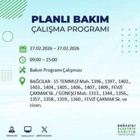 27 ŞUBAT İSTANBUL ELEKTRİK KESİNTİSİ İstanbulda 6-8 Saat Elektrik Kesintisi Yaşanacak BEDAŞ Duyurdu: İşte Etkilenecek İlçeler...