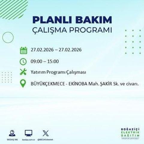 27 ŞUBAT İSTANBUL ELEKTRİK KESİNTİSİ İstanbulda 6-8 Saat Elektrik Kesintisi Yaşanacak BEDAŞ Duyurdu: İşte Etkilenecek İlçeler...