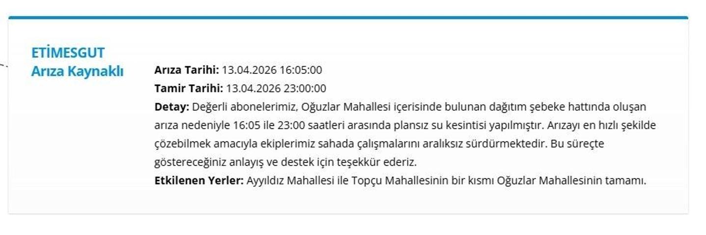 ASKİ ANKARA SU KESİNTİSİ: 13 Nisan Ankara su kesintisi ne zaman bitecek Ankarada sular ne zaman gelecek