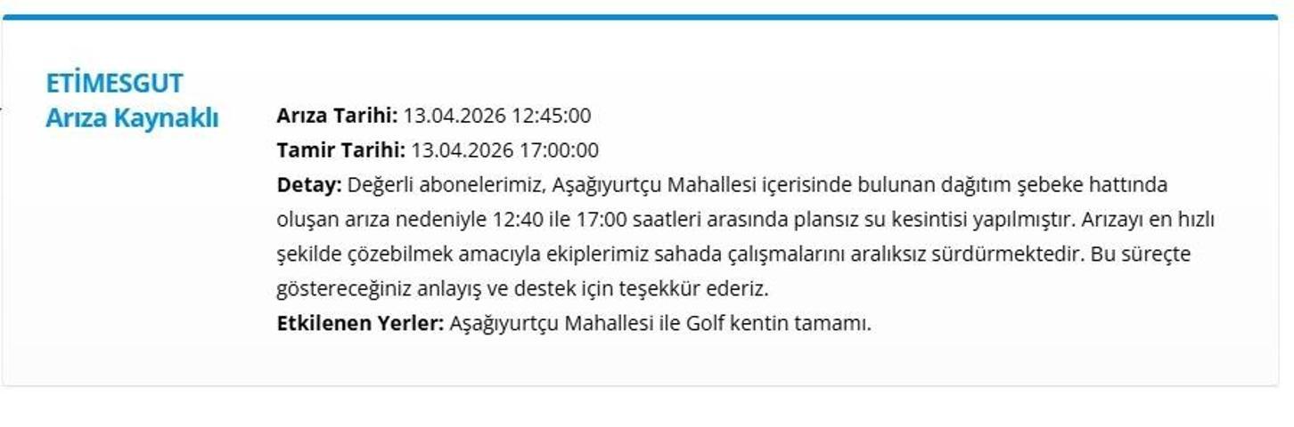 ASKİ ANKARA SU KESİNTİSİ: 13 Nisan Ankara su kesintisi ne zaman bitecek Ankarada sular ne zaman gelecek