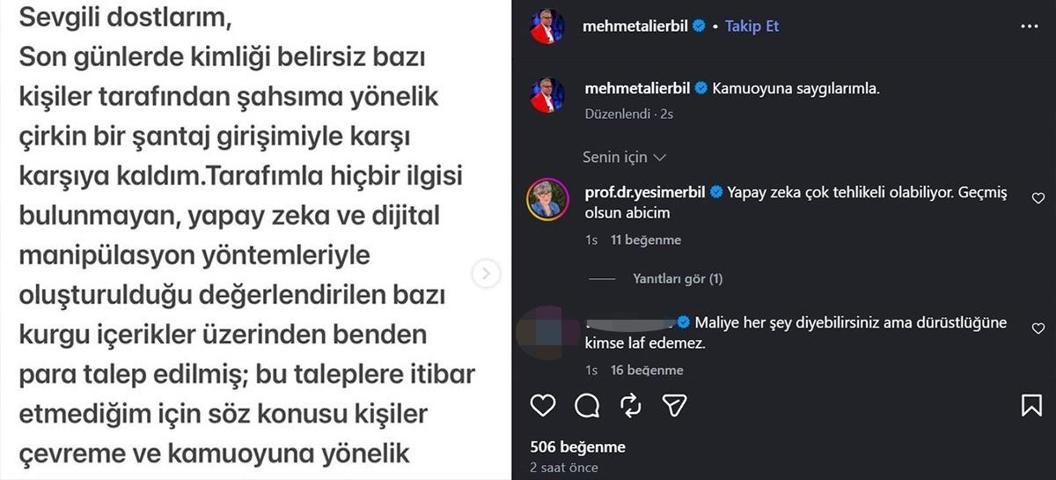 Mehmet Ali Erbile şantaj şoku Hukuki süreç başlatıldı