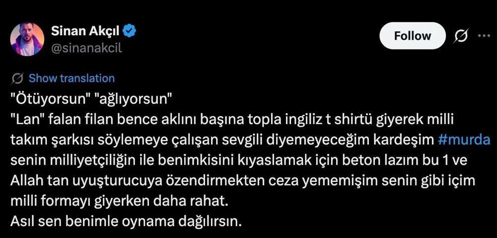 OLAY MİLLİ TAKIM MARŞI KAVGASI Sinan Akçıl ve Murda birbirine girdi: Sinek kardeşim, en çok primi sen yaptın