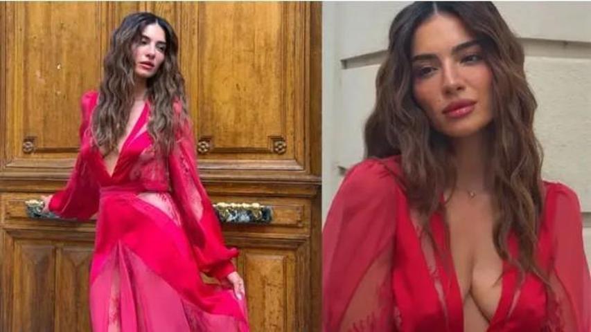 Melisa Aslı Pamuktan Paris Moda Haftasına damga vuran pozlar Kırmızı kombini çok konuşuldu