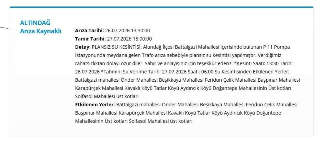 ASKİ ANKARA SU KESİNTİSİ 27 TEMMUZ ASKİ Ankara Su Kesintisi Ne Zaman Bitecek Altındağ ve Mamakta Sular Ne Zaman Gelecek