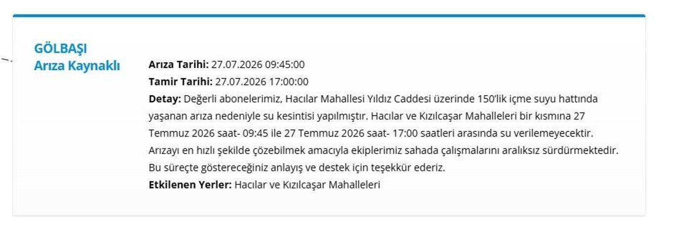 ASKİ ANKARA SU KESİNTİSİ 27 TEMMUZ ASKİ Ankara Su Kesintisi Ne Zaman Bitecek Altındağ ve Mamakta Sular Ne Zaman Gelecek