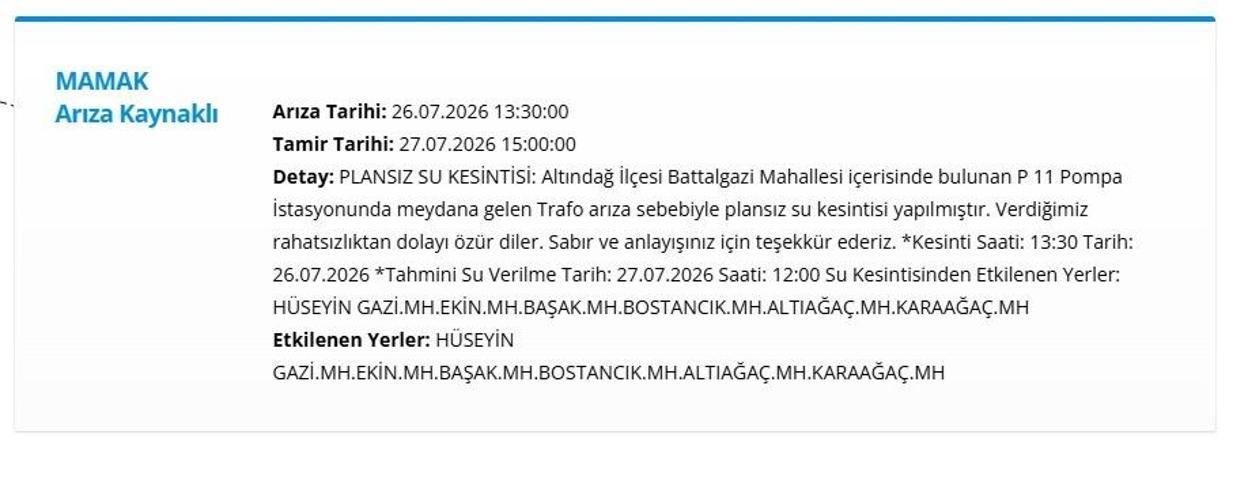 ASKİ ANKARA SU KESİNTİSİ 27 TEMMUZ ASKİ Ankara Su Kesintisi Ne Zaman Bitecek Altındağ ve Mamakta Sular Ne Zaman Gelecek