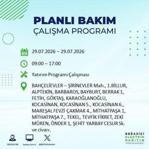 İSTANBUL ELEKTRİK KESİNTİSİ 29 TEMMUZ 2026 BEDAŞ Duyurdu: Hangi İlçelerde Elektrikler Kesilecek 19 İlçe İçin Kritik Duyuru...