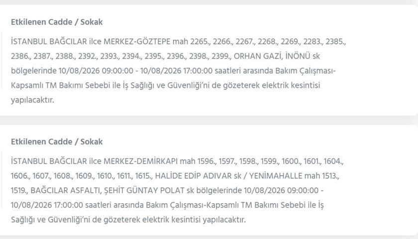 10 AĞUSTOS İSTANBUL ELEKTRİK KESİNTİSİ: İstanbul’da elektrikler ne zaman gelecek 22 ilçede 9 saatlik BEDAŞ kesinti programı