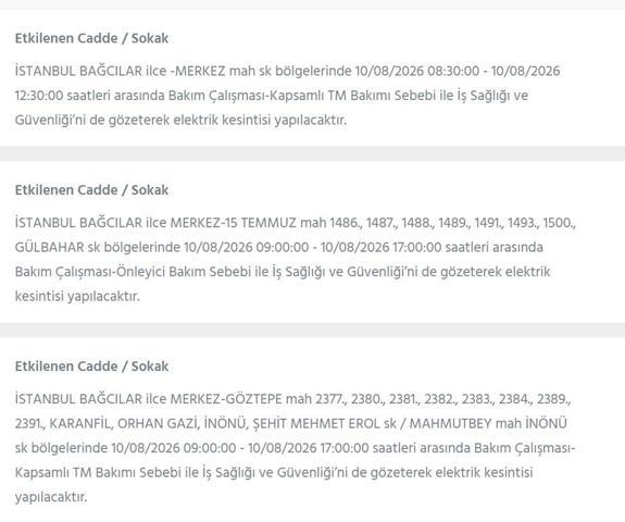 10 AĞUSTOS İSTANBUL ELEKTRİK KESİNTİSİ: İstanbul’da elektrikler ne zaman gelecek 22 ilçede 9 saatlik BEDAŞ kesinti programı