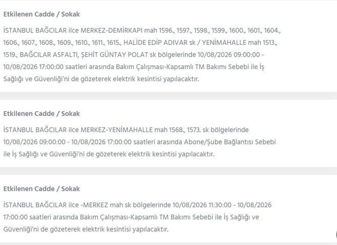 10 AĞUSTOS İSTANBUL ELEKTRİK KESİNTİSİ: İstanbul’da elektrikler ne zaman gelecek 22 ilçede 9 saatlik BEDAŞ kesinti programı