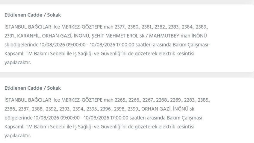 10 AĞUSTOS İSTANBUL ELEKTRİK KESİNTİSİ: İstanbul’da elektrikler ne zaman gelecek 22 ilçede 9 saatlik BEDAŞ kesinti programı
