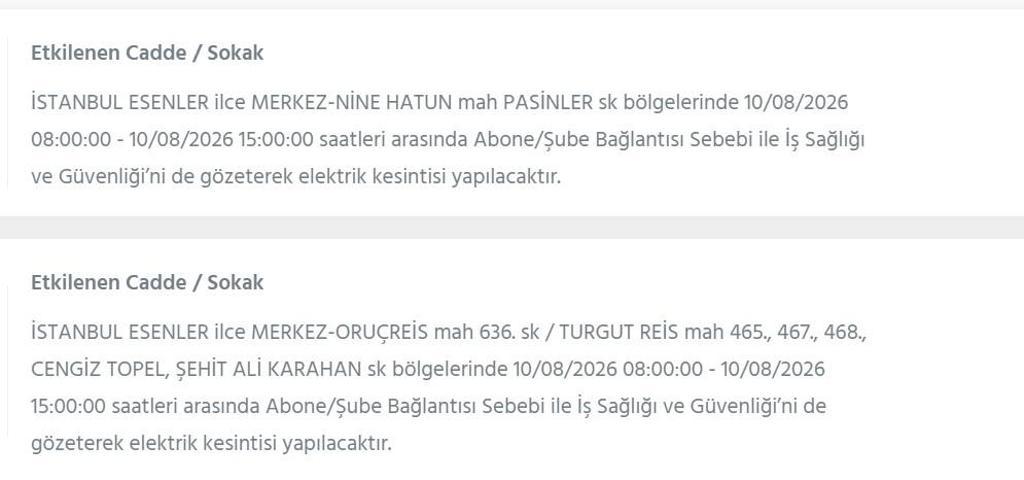 10 AĞUSTOS İSTANBUL ELEKTRİK KESİNTİSİ: İstanbul’da elektrikler ne zaman gelecek 22 ilçede 9 saatlik BEDAŞ kesinti programı