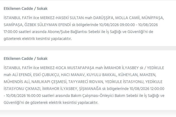 10 AĞUSTOS İSTANBUL ELEKTRİK KESİNTİSİ: İstanbul’da elektrikler ne zaman gelecek 22 ilçede 9 saatlik BEDAŞ kesinti programı