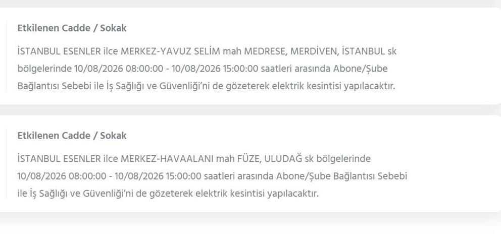 10 AĞUSTOS İSTANBUL ELEKTRİK KESİNTİSİ: İstanbul’da elektrikler ne zaman gelecek 22 ilçede 9 saatlik BEDAŞ kesinti programı
