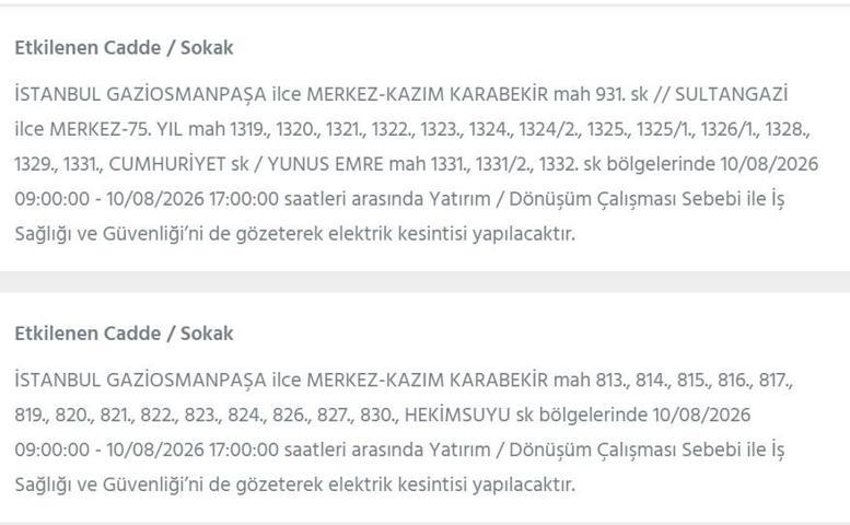10 AĞUSTOS İSTANBUL ELEKTRİK KESİNTİSİ: İstanbul’da elektrikler ne zaman gelecek 22 ilçede 9 saatlik BEDAŞ kesinti programı