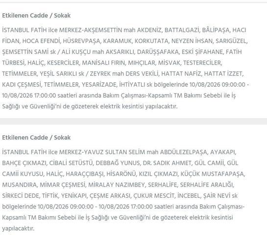 10 AĞUSTOS İSTANBUL ELEKTRİK KESİNTİSİ: İstanbul’da elektrikler ne zaman gelecek 22 ilçede 9 saatlik BEDAŞ kesinti programı