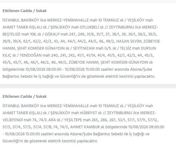 10 AĞUSTOS İSTANBUL ELEKTRİK KESİNTİSİ: İstanbul’da elektrikler ne zaman gelecek 22 ilçede 9 saatlik BEDAŞ kesinti programı