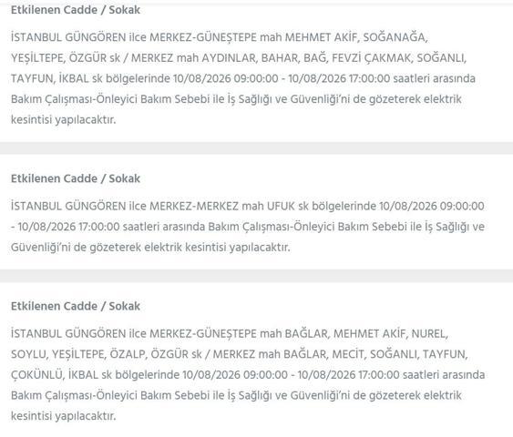 10 AĞUSTOS İSTANBUL ELEKTRİK KESİNTİSİ: İstanbul’da elektrikler ne zaman gelecek 22 ilçede 9 saatlik BEDAŞ kesinti programı