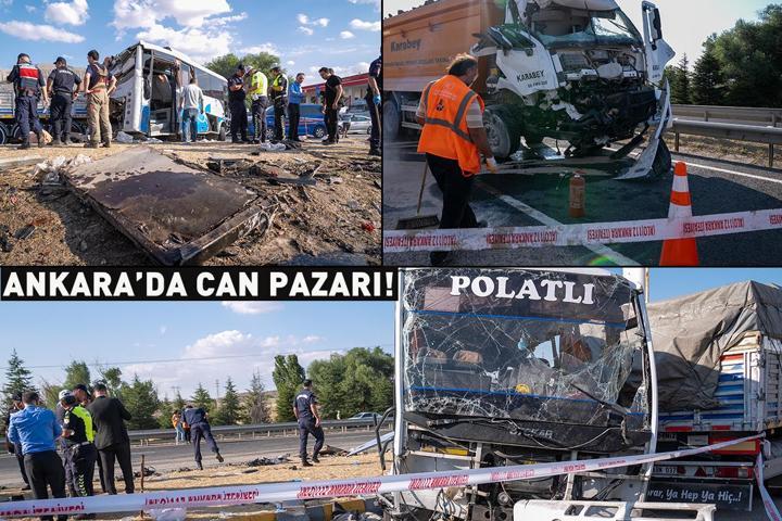 ANKARADA CAN PAZARI Halk otobüsü tıra çarptı: Ölü ve yaralılar var
