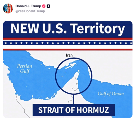 Trump’tan gerilimi tırmandıracak paylaşım: Hürmüz’ü “yeni ABD toprağı” olarak işaretledi