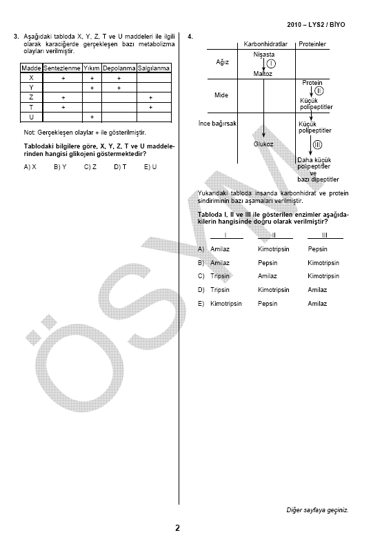 LYS-2 Biyoloji soru ve cevapları