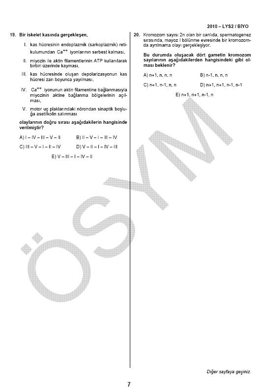 LYS-2 Biyoloji soru ve cevapları