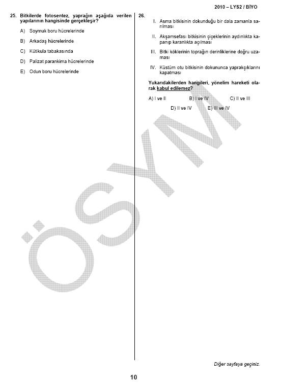 LYS-2 Biyoloji soru ve cevapları
