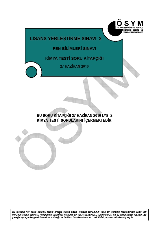 LYS-2 Kimya soru ve cevapları