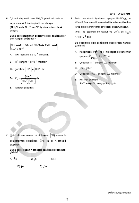 LYS-2 Kimya soru ve cevapları