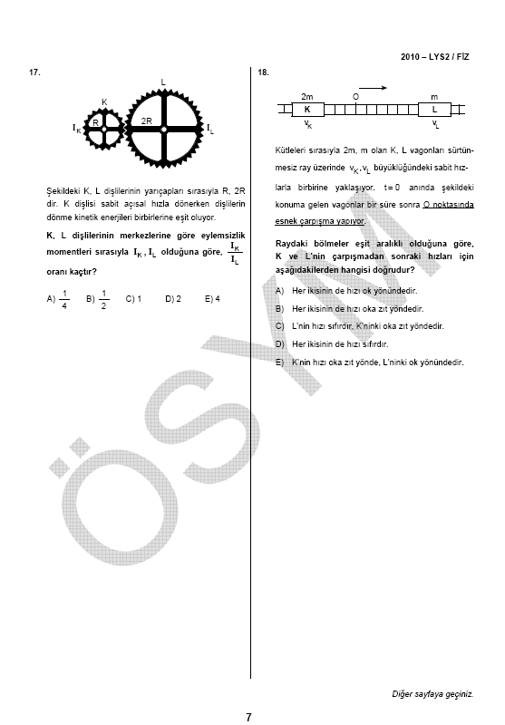 LYS-2 Fizik soru ve cevapları