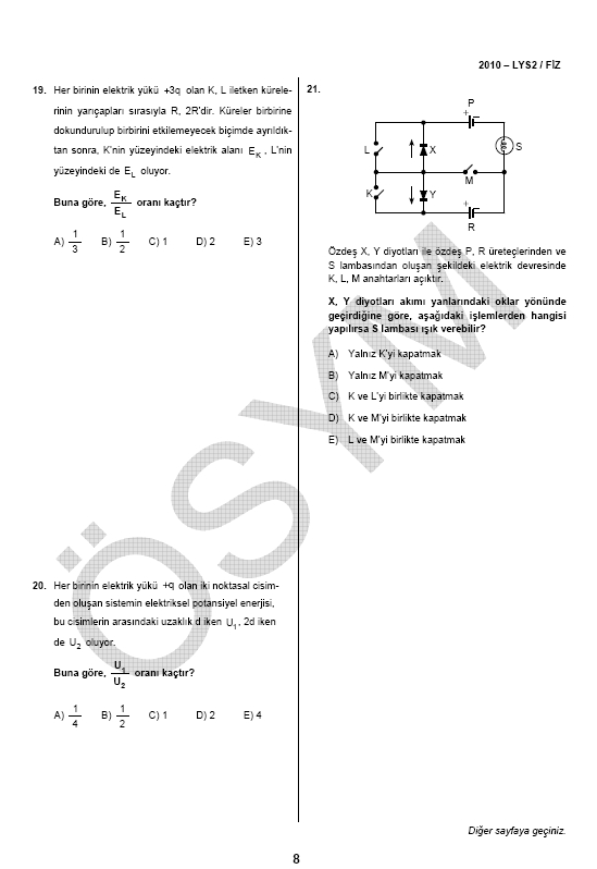 LYS-2 Fizik soru ve cevapları