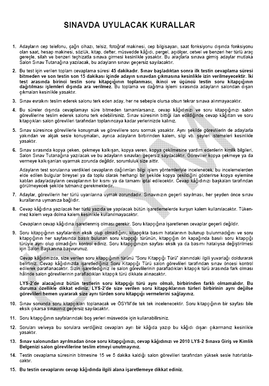 LYS-2 Fizik soru ve cevapları