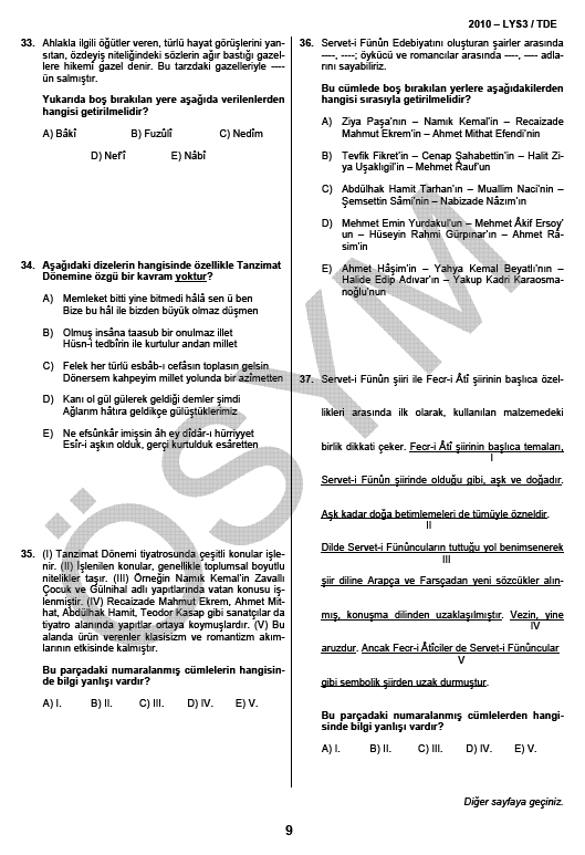 LYS-3 Türk Dili ve Edebiyatı Testi soru ve cevapları