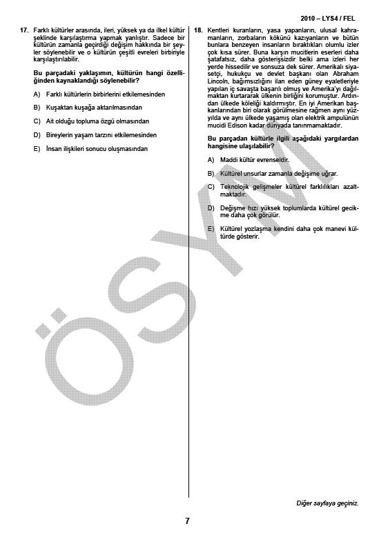 LYS-4 Sosyal Bilimler Sınavı Felsefe Testi soru ve cevapları