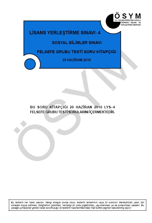 LYS-4 Sosyal Bilimler Sınavı Felsefe Testi soru ve cevapları