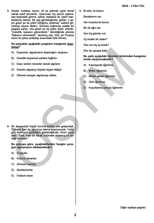 LYS-4 Sosyal Bilimler Sınavı Felsefe Testi soru ve cevapları