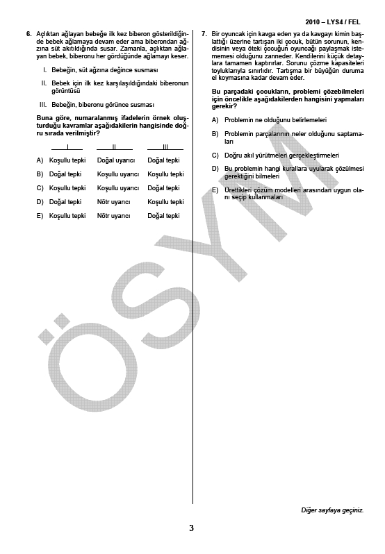 LYS-4 Sosyal Bilimler Sınavı Felsefe Testi soru ve cevapları