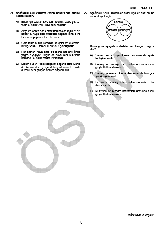 LYS-4 Sosyal Bilimler Sınavı Felsefe Testi soru ve cevapları