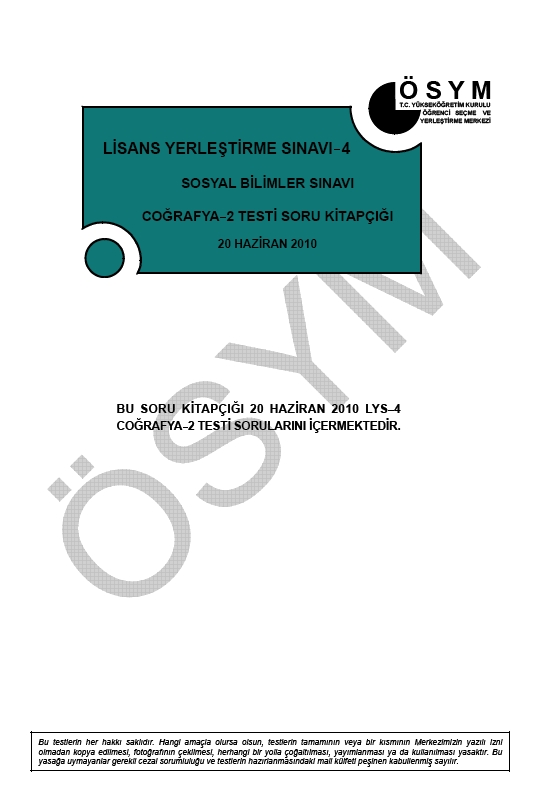 LYS-4 Sosyal Bilimler Sınavı Coğrafya Testi soru ve cevapları