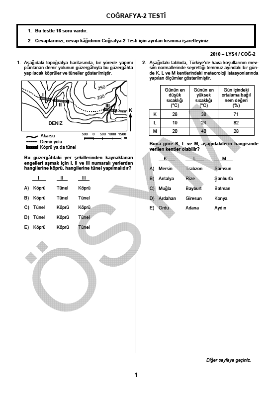 LYS-4 Sosyal Bilimler Sınavı Coğrafya Testi soru ve cevapları