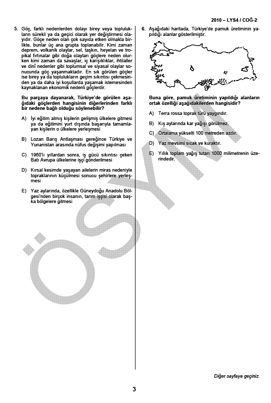 LYS-4 Sosyal Bilimler Sınavı Coğrafya Testi soru ve cevapları