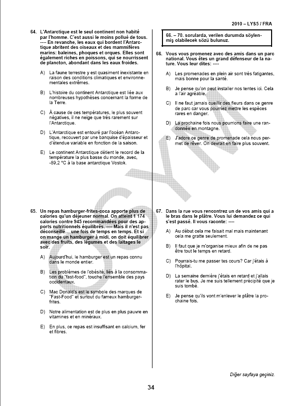 LYS-5 Yabancı Dil (Fransızca) Soru ve Cevapları