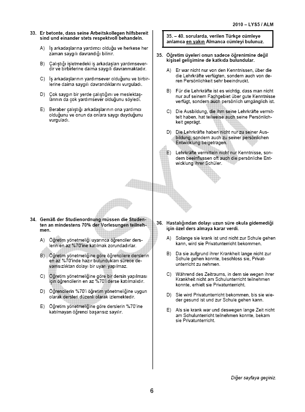 LYS-5 Yabancı Dil (Almanca) Soru ve Cevapları
